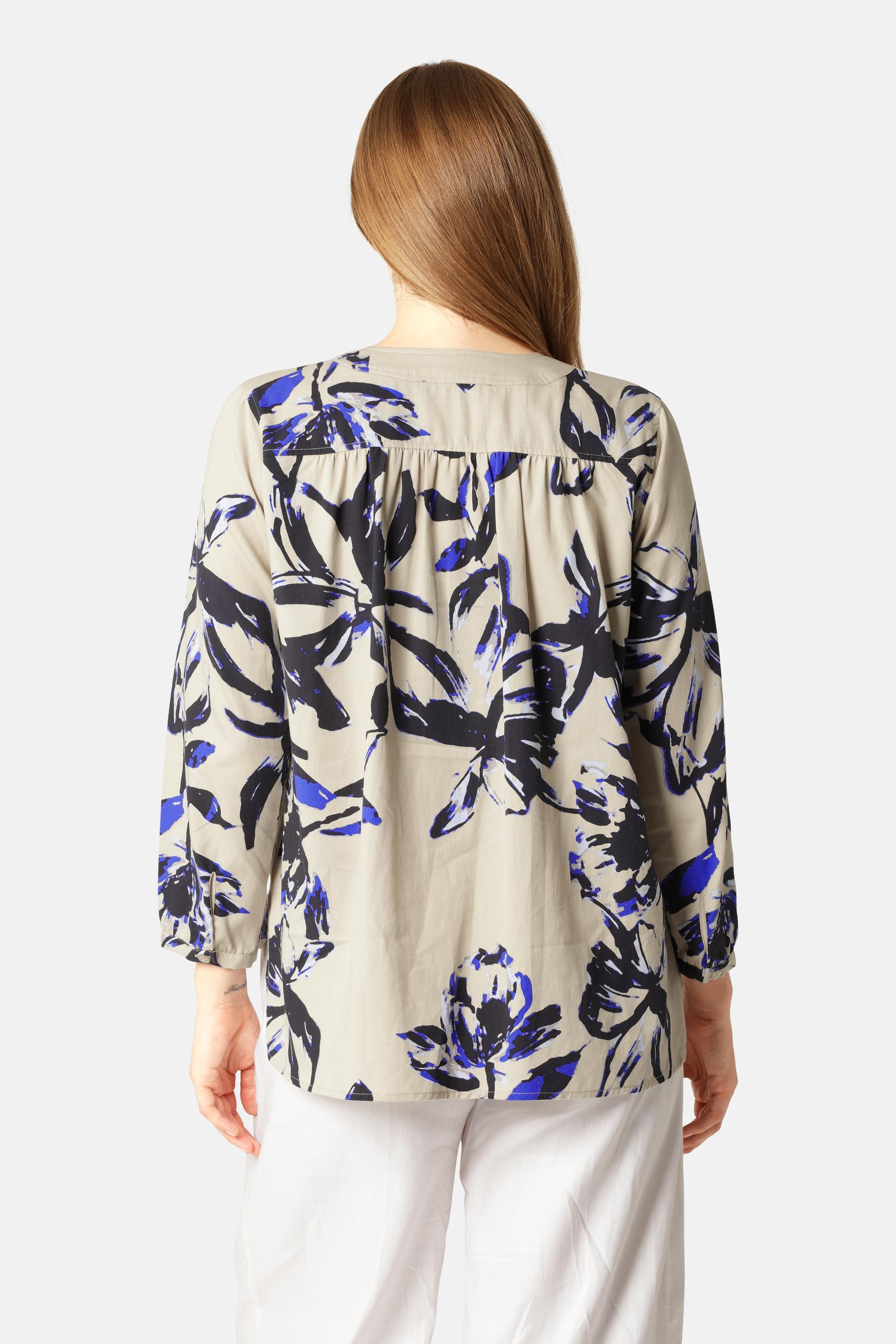 Bluse mit V-Ausschnitt - Sand Artsy Stroke Flower